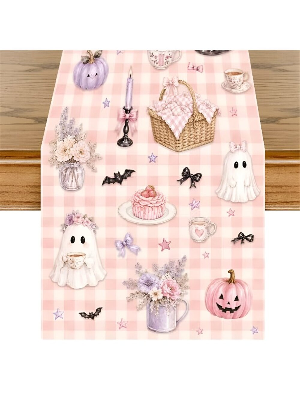 Halloween Decorations Table Runner - Pink Cute Ghost Party Decor